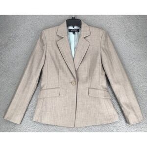 Kasper Blazer Size 6 Long Sleeve Lined One Button Beige Pin Stripe